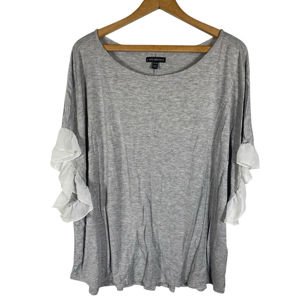 Lane Bryant Top Size 18 20 1X 2X Gray Knit Shirt Flowy Sleeve Romantic Soft Girl